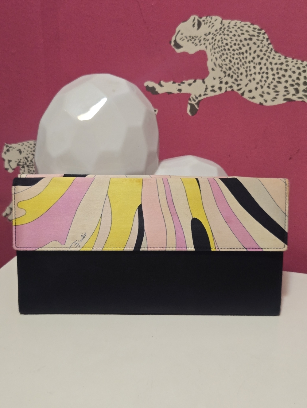 Vintage Emilio Pucci Black Satin Clutch With Iconic Pattern